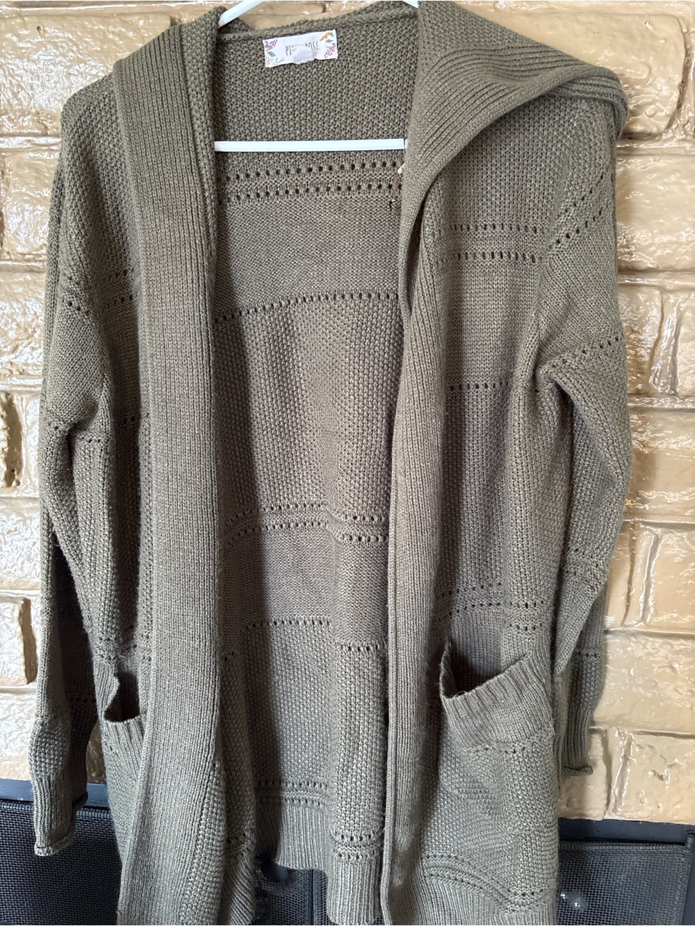 Olive Green Open-Front Knit Cardigan Sweater - Ladies